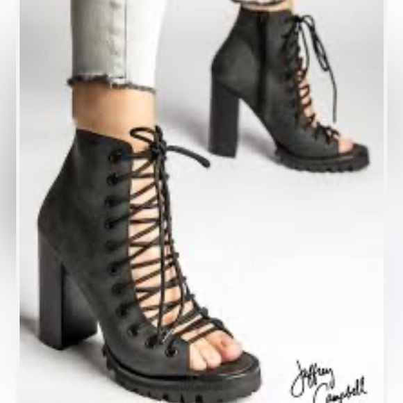 Jeffrey Campbell x Free People Womens 8 Palermo Heels Black Leather 4.5" Heels - Picture 2 of 6